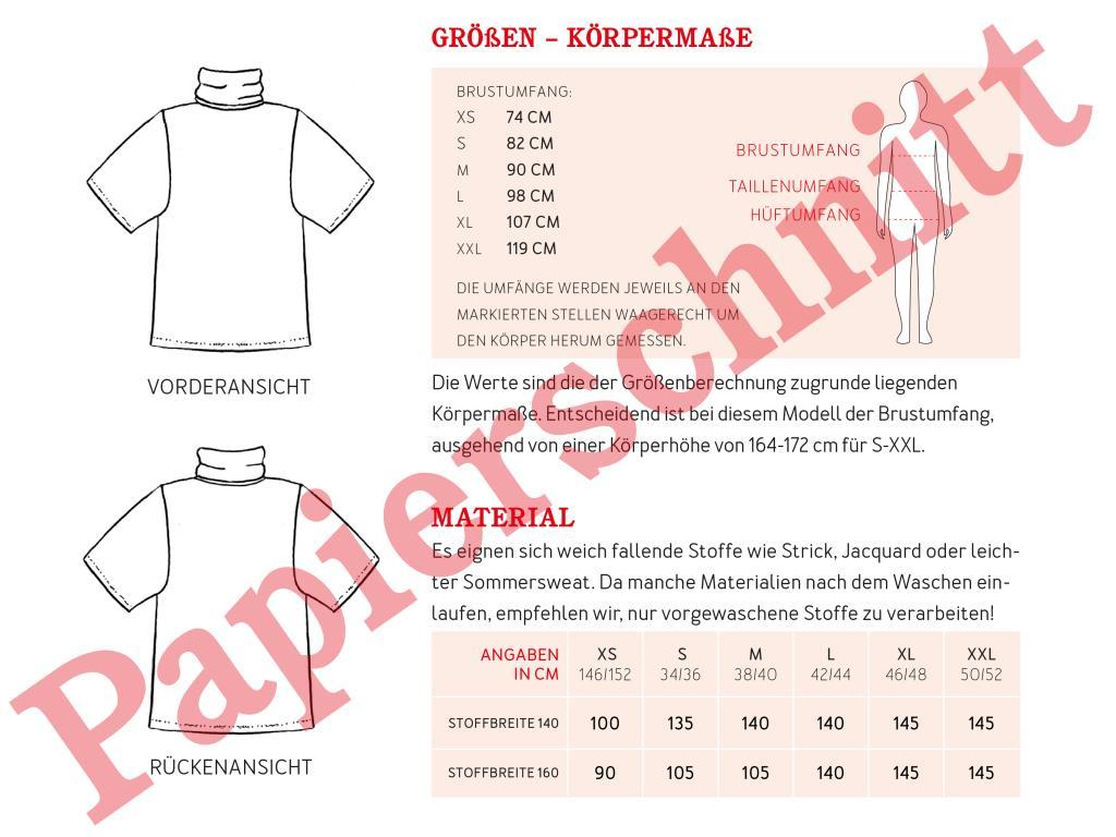 Papierschnittmuster Rollkragenpullover Frau Dörte XS-XXL